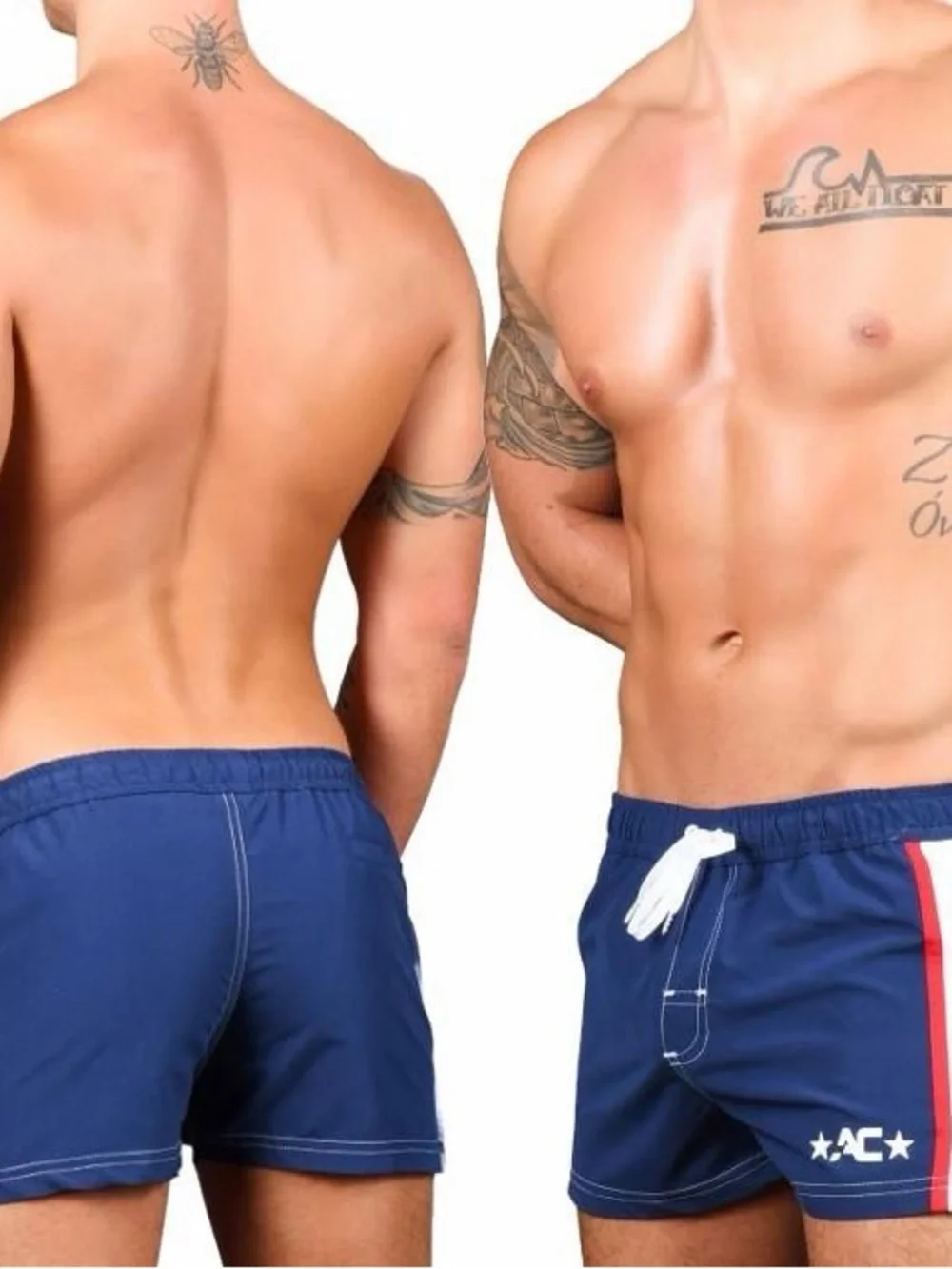 Andrew Christian Men's Navy Swim Shorts with Red Stripe S